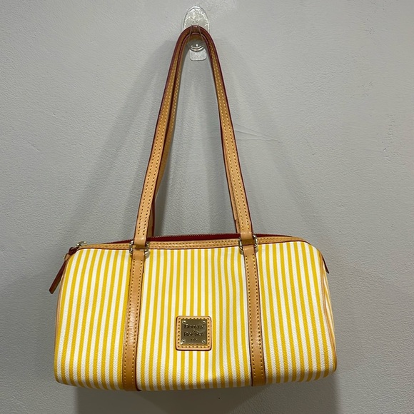 Dooney & Bourke Handbags - Dooney & Bourke yellow striped leather barrel satchel bag